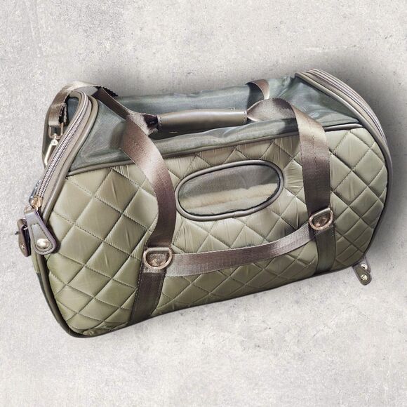 Joan & David Quilted Olive Green Pet Carrier Travel Bag Sherpa Pad Small Animal - Picture 3 of 14
